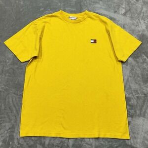 Vtg Tommy Hilfiger Shirt Mens Medium Yellow Short Sleeve Tee Graphic Logo Casual